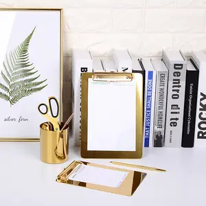 MAXERY Stainless Steel Clipboard With Low Profile Clip Document Holder Gold Metal Mirror Surface Clipboard