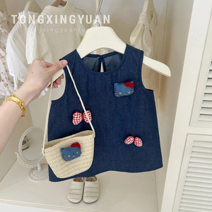 Child Star Circle Girls Denim Vest Dress Sleeveless Breathable Summer Princess Dress - Product Image 5