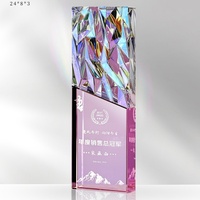 Trophée personnalisé en cristal à surface craquelée arc-en-ciel, plaque de récompense, texte et logo gravés au laser, souvenir en cristal couleur dégradée