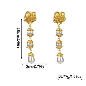 European American Trendy High-End Needle Imitation <b>Pearl</b> Flower <b>Drop</b> <b>Earrings</b> Women's Party Non-Fading Zinc Alloy Exaggerated - Product Image 6