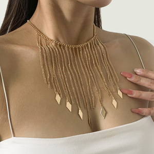 Collier ras du cou en cristal à longues pampilles et perles, bijoux géométriques, chaîne de clavicule, collier pour femmes, collier féminin, vente chaude - Product Image 2