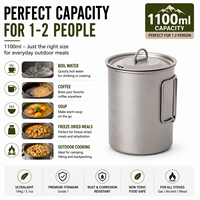 Pot de camping en titane de 1100 ml, ustensiles de cuisine ultralégers pour la randonnée, poignée pliable, pot de cuisson pour la randonnée en plein air