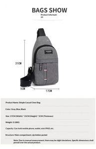 Nueva Bolsa Deportiva para Hombre, Ligera, Bandolera, de Hombro, Duradera, con Múltiples Bolsillos, para Viaje, Negra - Product Image 6