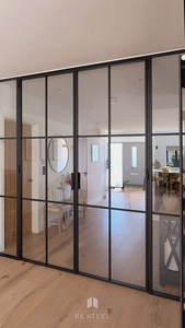 Portes doubles en acier modernes à profil solide W40 pour hôtels Isolateur haute performance Métal horizontal magnétique à rupture thermique - Product Image 4