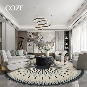 <span class=keywords><strong>Tappeto</strong></span> Moderno <span class=keywords><strong>Rotondo</strong></span> in Misto Lana Lavabile Stampato in 3D per Soggiorno Camera da Letto Ufficio Nero e Beige - Product Image 1