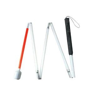 Canne de marche pliable en alliage d'aluminium avec film réfléchissant 135 cm rouge, poignée droite pour personnes aveugles - Product Image 2