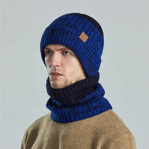 Unisex Mujeres Hombres Bufanda <span class=keywords><strong>de</strong></span> dos piezas Sombrero Conjunto Invierno Cálido Lana Crochet Punto Skullies Gorros Sombreros con 9 colores - Product Image 4