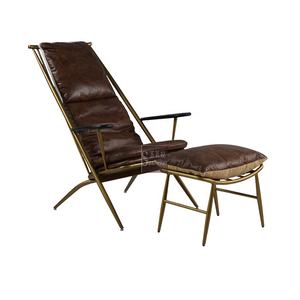 Công Nghiệp Kim Loại Sắt Giả Mạo Cánh Tay Bằng Gỗ Màu Nâu Da Ghế Phòng Chờ Với Ottoman Tân Chính Hãng Da Giọng Ghế Phòng Khách - Product Image 1