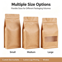 Sachet en papier kraft imprimé sur mesure, refermable avec fermeture éclair, fond plat et fenêtre transparente pour l'emballage de nourriture et de snacks