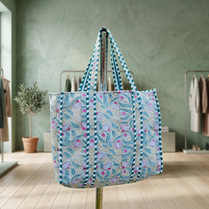 Large Capacity Handmade Quilted Cotton Tote <b>Bag</b> Floral <b>Bags</b> for Travelling <b>Working</b> Bohemian Floral Fabric Tote <b>Bags</b> Online - Product Image 3