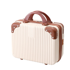 Mini Handheld Luggage Travel <b>Makeup</b> <b>Case</b> 14-inch Portable Solid Color Zipper Closure Cosmetic Bag - Product Image 4