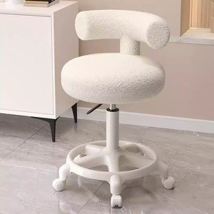 Tabouret de Salon Moderne Réglable en Tissu, Chaise de Beauté à Roulettes avec Dossier pour Salon de Coiffure et Onglerie - Product Image 2