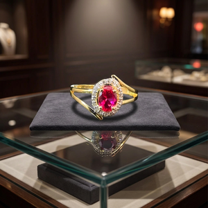 Elegant 24K Gold Luxury Cocktail <b>Ring</b> Red Gemstone Natural Stone Halo Design Women Engagement Wedding Party Special Occasions - Product Image 5