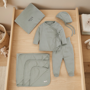 Conjunto de Ropa para Bebé de Primera Calidad, Orgánico, de Bambú y Elastano, Color Salvia, para el Hogar, India - Product Image 3