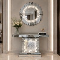 Table console d'entrée en verre miroir de haute qualité avec miroir décoratif mural, meubles de décoration pour salon et canapés