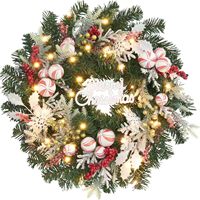 Vorbeleuchteter Künstlicher Weihnachtskranz mit Tannenzapfen, Schleife, Beeren und Blumen für Haustür, Wand und Feiertagsdekoration