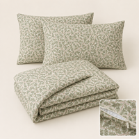 Juego de Funda Nórdica de Algodón Lavado con Estampado Botánico de Lujo, OEM ODM, Cierre Personalizado con Fundas de Almohada para Hotel y Uso Doméstico