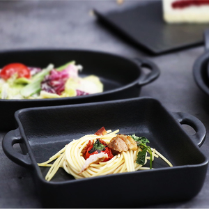 Custom Hotel Restaurant Dinnerware <strong>Tapas</strong> <strong>Plates</strong> Ceramic Restaurant Baking <strong>Plate</strong> Ceramic Crockery <strong>Plate</strong> Black Porcelain Bakeware - Product Image 1
