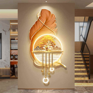 Peinture décorative d'entrée en plumes, paysage de luxe léger, <span class=keywords><strong>arbre</strong></span> à monnaie, <span class=keywords><strong>tableau</strong></span> mural LED pour couloir - Product Image 1