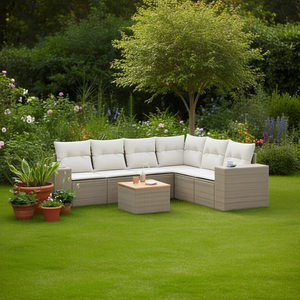 Ensemble de canapés de jardin en rotin et bois d'acacia avec structure en acier, mobilier d'extérieur 6 places, design contemporain, résistant aux intempéries - Product Image 2