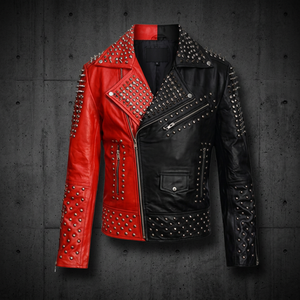 Veste en cuir PU pour homme, rouge et noir, style vintage, col rabattu, fermeture éclair, coupe ajustée, hiver - Product Image 2