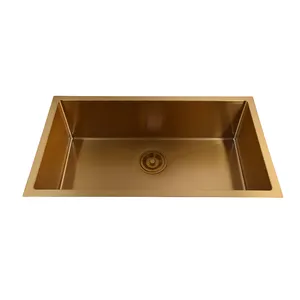 Pvd Coating Nano Sink, 304 Rvs Hand Made Enkele Kom Spoelbakken Rvs Golden Wastafel, zwart Wastafel