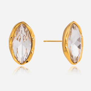 <b>Stud</b> Earrings Oval Crystal Bezel Setting <b>Titanium</b> Steel Women's Fashion Jewelry Gift - Product Image 1