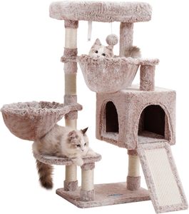Multi-level kattentoren voor binnenkatten, 2 verbrede pluche zitplaatsen, kattencondo met krabplank en grote holletjes - Product Image 6