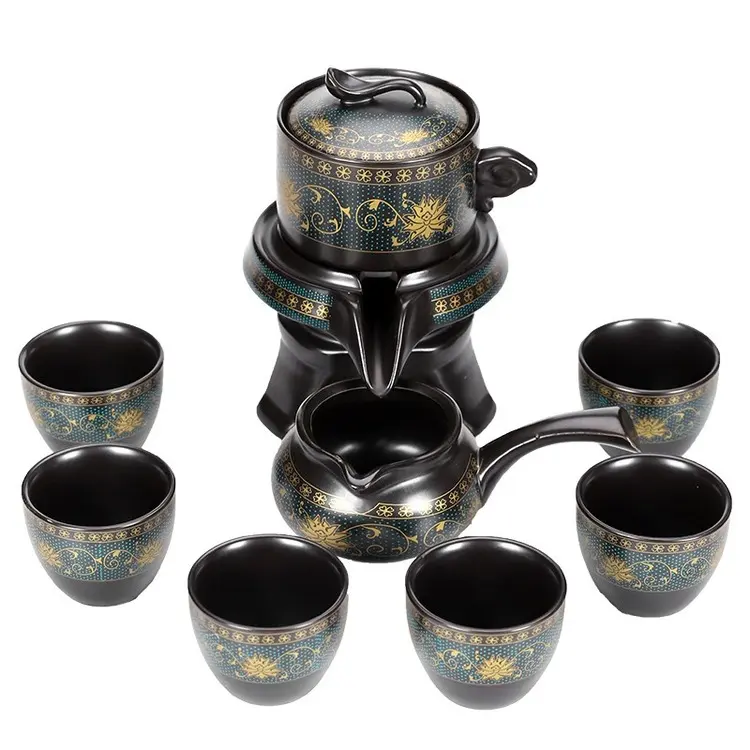 Çin el yapımı Gongfu değirmen çaydanlık seti 6 bardak çay töreni seramik Vintage klasik Kung Fu çay seti hediye kutusu ile