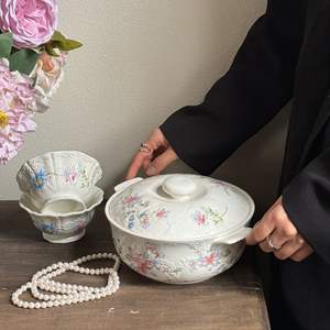 Nuevo tazón de sopa de cerámica de doble oreja floral romántico retro francés con tapa, frutero, tazón de almacenamiento, uso doméstico - Product Image 3