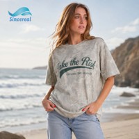 T-shirt décontracté d'été en coton gris surdimensionné à col rond et manches courtes avec imprimé graphique et lettres pour femme