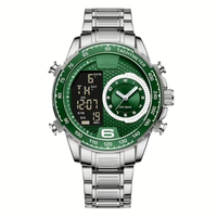 Montre à quartz lumineuse à la mode pour hommes 30M WR LED double affichage montre-bracelet analogique en acier inoxydable