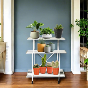 Support à fleurs moderne en métal à 3 niveaux, revêtement poudré blanc, pour plantes d'intérieur, usage domestique - Product Image 2