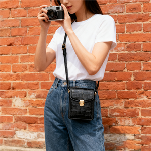 Sản Xuất Sling Da Máy Ảnh Túi Nhỏ Crossbody Điện Thoại Túi Màu Đen Cá Sấu Da <span class=keywords><strong>Mini</strong></span> Máy Ảnh Sling Túi Cho Nhiếp Ảnh - Product Image 5