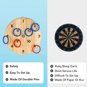 Jeu de fléchettes et de lancer d'anneaux en silicone et bois pour intérieur et extérieur, alternative sûre aux fléchettes pour les jeux en famille - Product Image 2