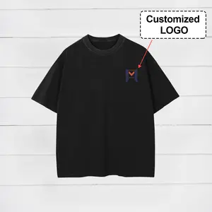 Performance Cotton Custom Design Black Short Sleeve Round Neck Acid Wash Drop Shoulder Men's Plain Over Size T Shirt For Man