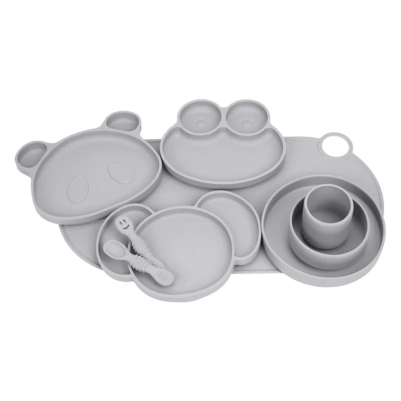 Desain unik dan Kustom kelas makanan silikon Kawaii gaya balita bayi mangkuk makan malam Kit hisap dalam mangkuk makan bayi Set
