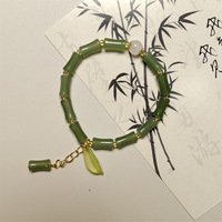 Bracelet Élastique Fait Main pour Femme et Fille, Perles en Forme de Bambou, Design Rétro Tempérament, Style National Frais, avec Pompon
