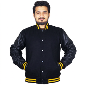 Veste universitaire en laine pour homme avec logo personnalisé, manches en cuir contrastées, style bomber, patch de baseball, style letterman - Product Image 1