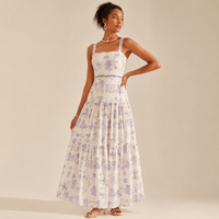 Robe longue à volants imprimée florale personnalisée avec col carré et bretelles spaghetti, poches intégrées – Collection été 2026 – Grande Vente Australie