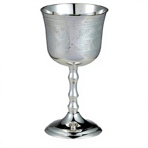 Engraved Leaf Design Silver Metal Goblet for Wine - Product Image 1