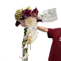 Buket Pengantin Mawar Burgundy Buatan, Calla Lily Putih, dan Amaranthus untuk Dekorasi Bunga Pesta Pernikahan