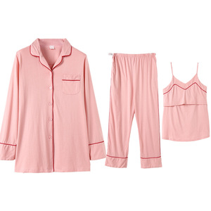 Set Pigiama Tre Pezzi Morbido per Donne in Gravidanza, Canotta con Bordo a Contrasto, Cardigan a Maniche Lunghe e Pantaloni per Allattamento Post-<span class=keywords><strong>Parto</strong></span> - Product Image 5