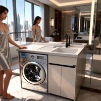 Ensemble de meubles de salle de bain et buanderie moderne, écologique, résistant à l'eau, avec lavabo rectangulaire en pierre de quartz, pour villa, hôtel, entrepôt