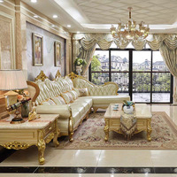 Fabricant personnalisé nouveau design de canapé antique de style européen de luxe ensembles de canapés villa classiques en cuir véritable doré