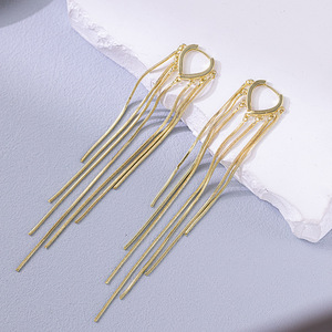 Pendientes de mujer con aguja de plata S925, pendientes elegantes de borla larga, pendientes minimalistas y elegantes para enhebrar las orejas - Product Image 5