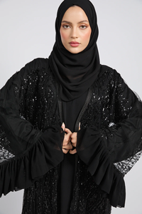 LEDUO Handmade Custom luxury sequin-embroidery muslim open <b>abays</b> Flared sleeves dubai wholesale abaya - Product Image 2