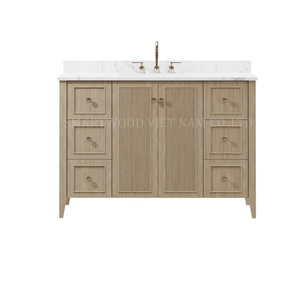 Tocador de baño de madera contrachapada para ahorrar espacio de tendencia 2025 con fregadero integrado y encimera de mármol - Product Image 2