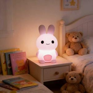 Перезаряжаемый светодиодный силиконовый ночник в современном дизайне розового кролика, сенсорный, с регулировкой яркости, теплый белый свет, мини, для дома, специальный для сна детей - Product Image 5