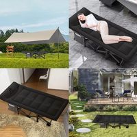 Lit de camping robuste avec coussin épais rembourré, support croisé pour les jambes, poche latérale